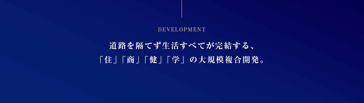 道路を隔てず生活すべてが完結する、「住」「商」「健」「学」の大規模複合開発。